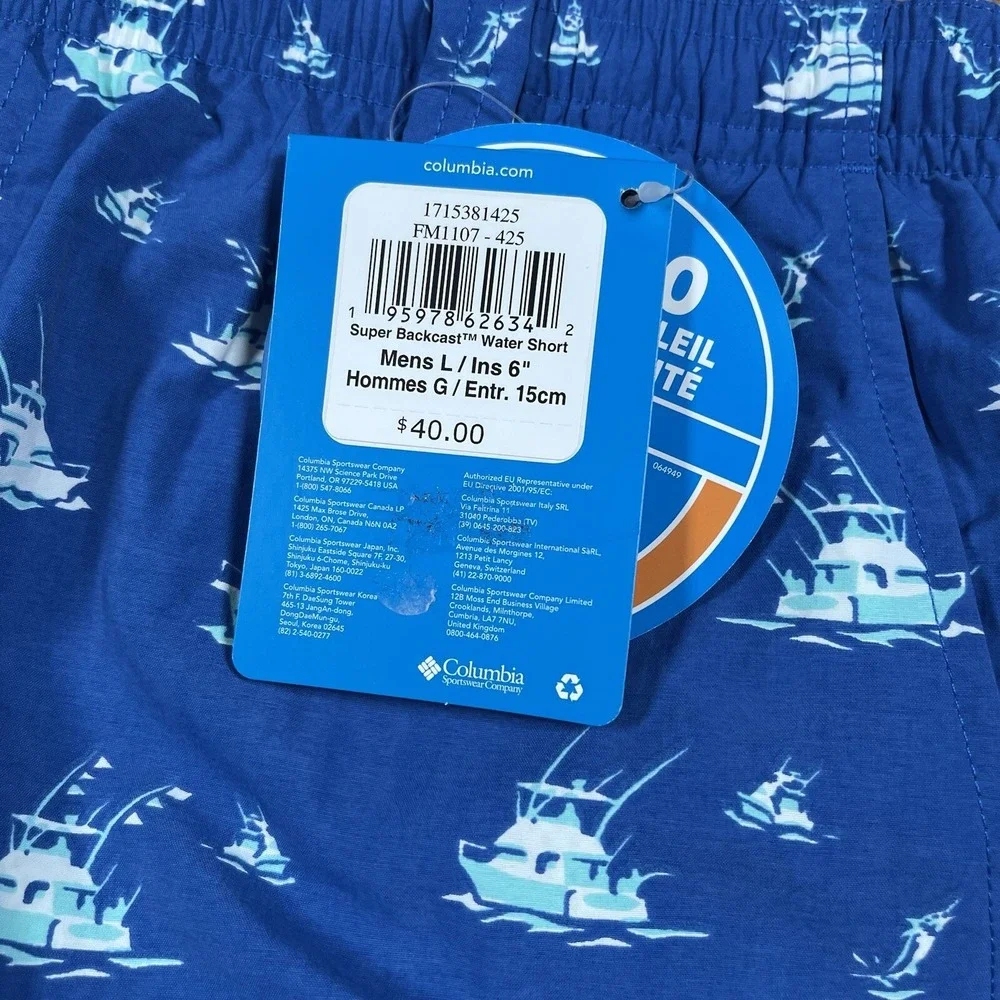 NWT Columbia PFG Men's‎ Large Blue Sailboat Nylon 6